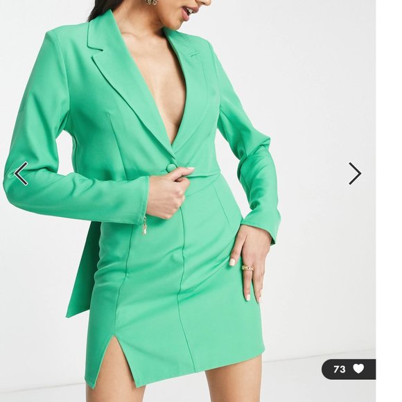 ASOS Saint Genies cropped blazer with bow back and skirt set in green small - Picture 2 of 5